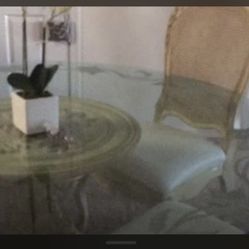 Etched Glass pedestal Table