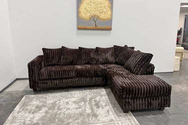 NEW IN BOX Comfy Brown Sectional With Pillows Finance Available 54 down pmt only