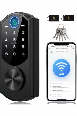 Keyless Entry Door Lock with Built-in WiFi, Fingerprint Smart Lock for Front Door, Touchscreen Keypad Deadbolt, App Remote Control, Auto Lock, Easy In