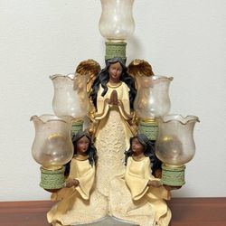 Three Angels 5 Votive Candelabra Candle Holder Resin And Glass Christmas Decor