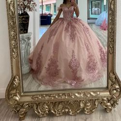 rose gold and pink quince dress