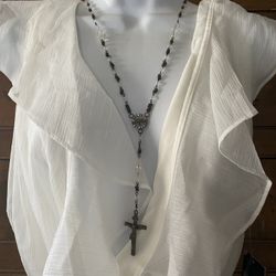 Woman’s Vintage Silver And Crystal Rosary Bead Necklace