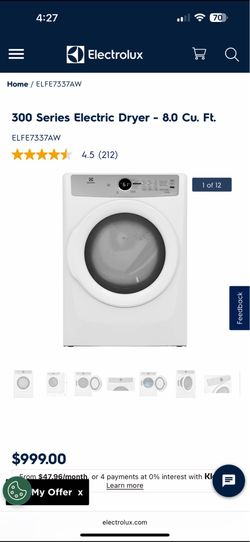PRICE REDUCED! New, Never Used  Electrolux Dryer $300