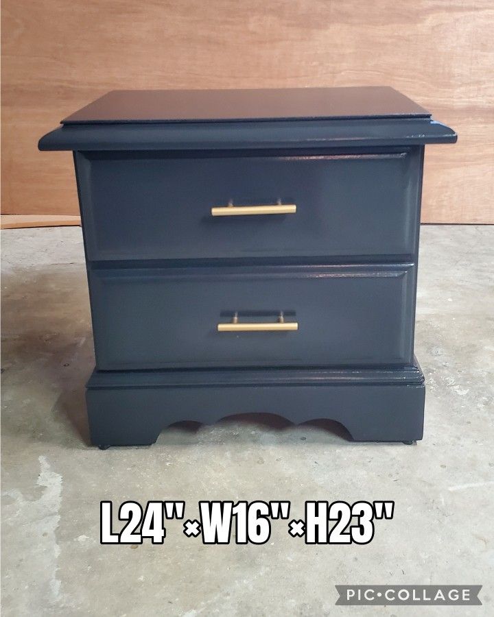 1 Night Stand Side Accent Table Refinished Black And Gold Pulls All Wood 