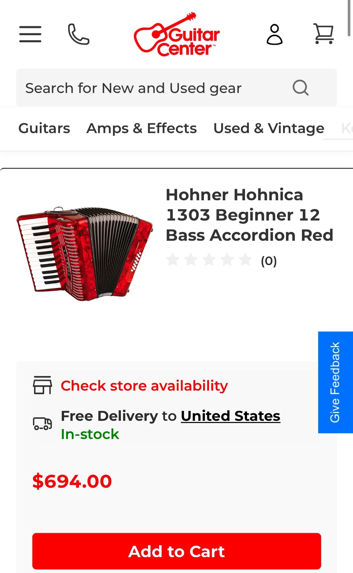 Hohner Hohnica 1303 Beginner 12 Bass Accordion Red