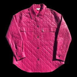 Pink Quilted Faux Leather Shacket, S