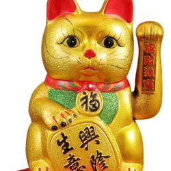 Luck Cat  Waving Arm Cat 9 Inches Gold Business is Booming Lucky Cat Opening Gifts,Chinese Feng Shui Decoration Cat for Home Office for Home Office

