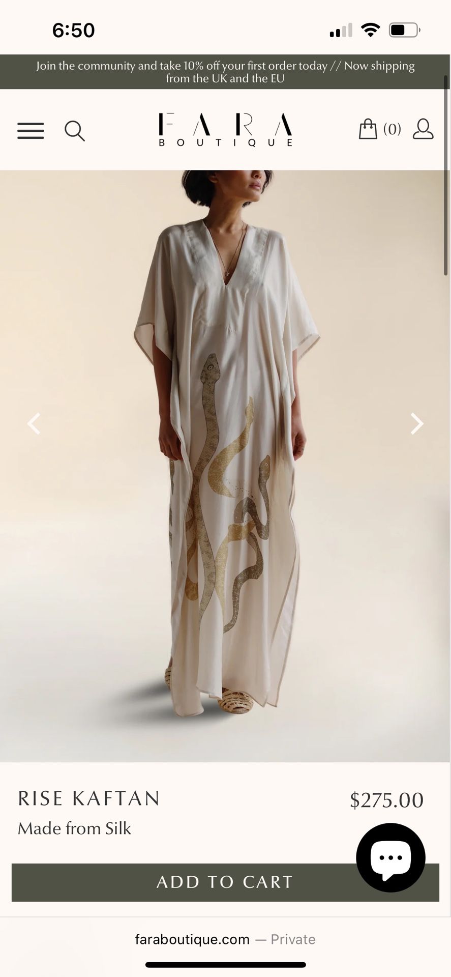 FARA boutique silk rise kaftan