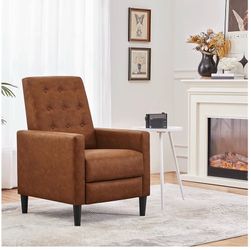 Faux Leather Recliner Sofa Mid-Century Modern Single Reclining Chair Adjustable Back & Footrest Tufted Upholstered Sofa with Pocket Spring Living Room