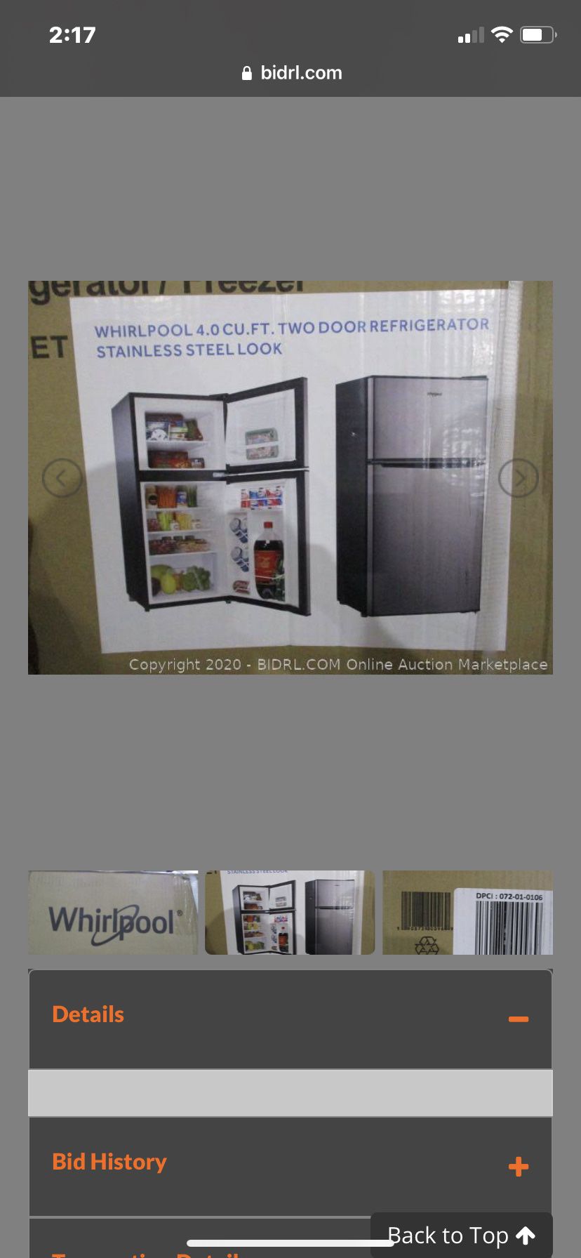 4.0 Cubic Ft Whirlpool Refrigerator/ Freezer