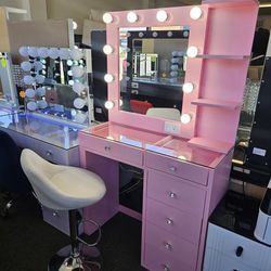 Pink Vanity W/ Shelve & Mirror $549 