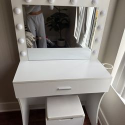 White Vanity Desk and Stool