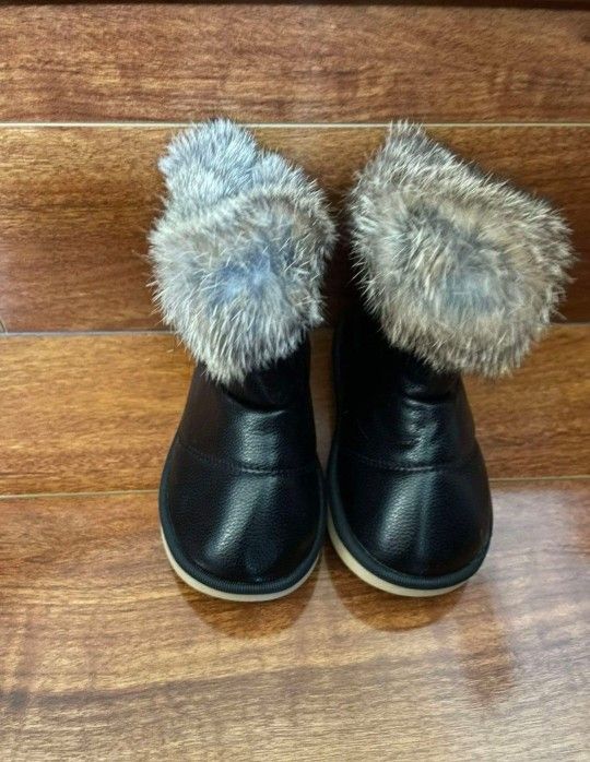 NEW Toddler Winter Snow Boots Warm Flat Plush Shoes - Black, Size 10