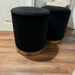 Black And Gold Velvet Storage Nesting Stool 