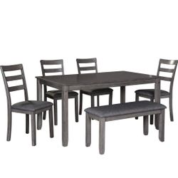 [SPECIAL] Bridson Gray Dining Table and Chairs with Bench (Set of 6)

