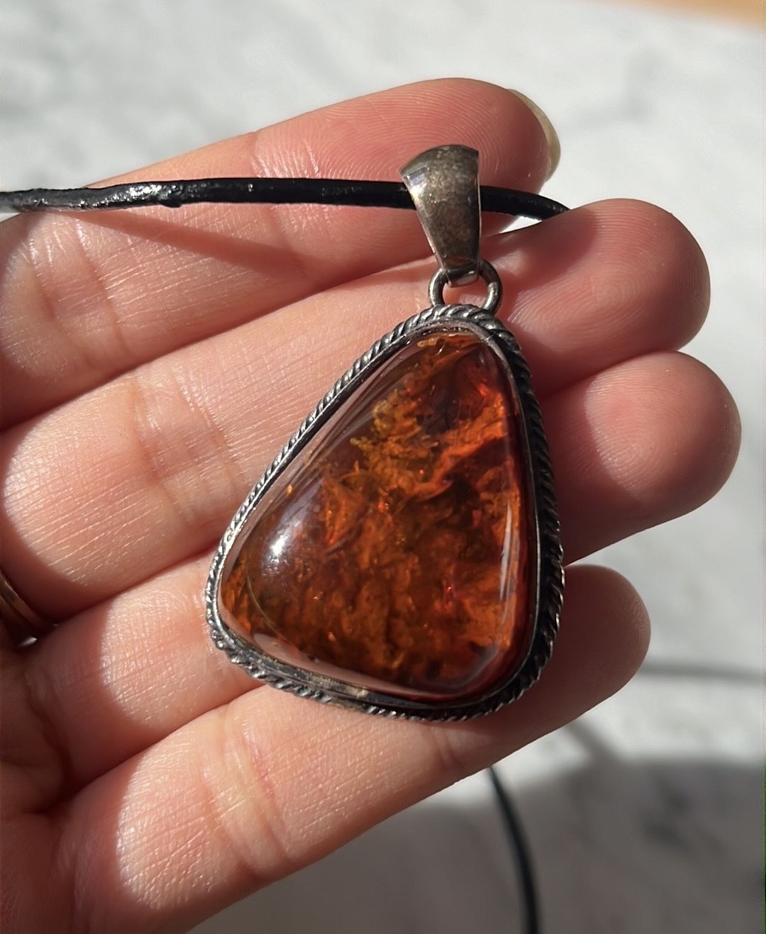 925 sterling silver Amber Pendant Necklace