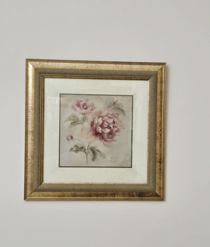 Cheri Blum Damask Rose Print On Cracked Linen 16x16