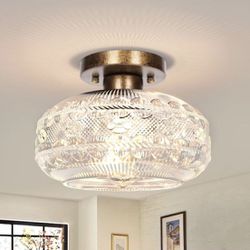 Semi flush mount ceiling light fixture antique brass gold