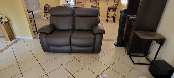 Top Grain Brown Reclining Leather Sofa And Love Seat