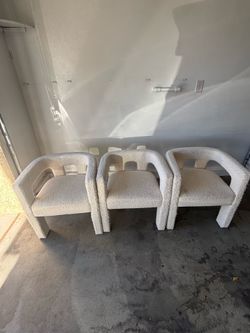 Set of 3 Modern Boucle Barrel Accent Chairs - Cream White