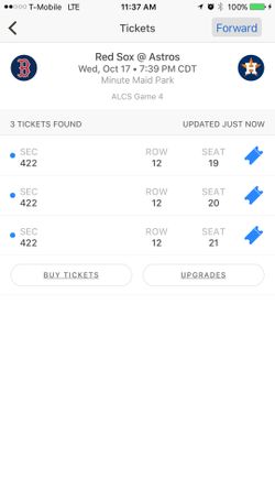 Astros vs Red Sox 3 tickets Game 4 ALCS
