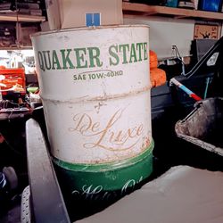 Vintage Antique OIL DRUM 55gal Quaker State Advertising