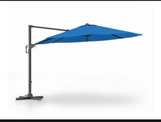 Blue Cantilever Offset Patio Umbrella with Base