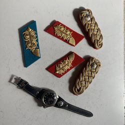Vintage East German General Insignia and Russian Watch military collectibles memorabilia 