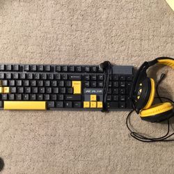 Yellow Themed Gaming Keyboard And Headset 