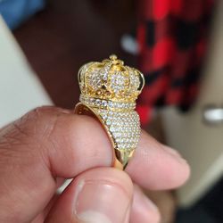 Iced Out Crown Ring Gold Plated