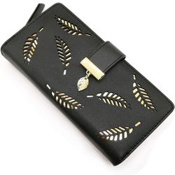VODIU Women's Short Purse Leather Medium Wallet Leaf Bifold