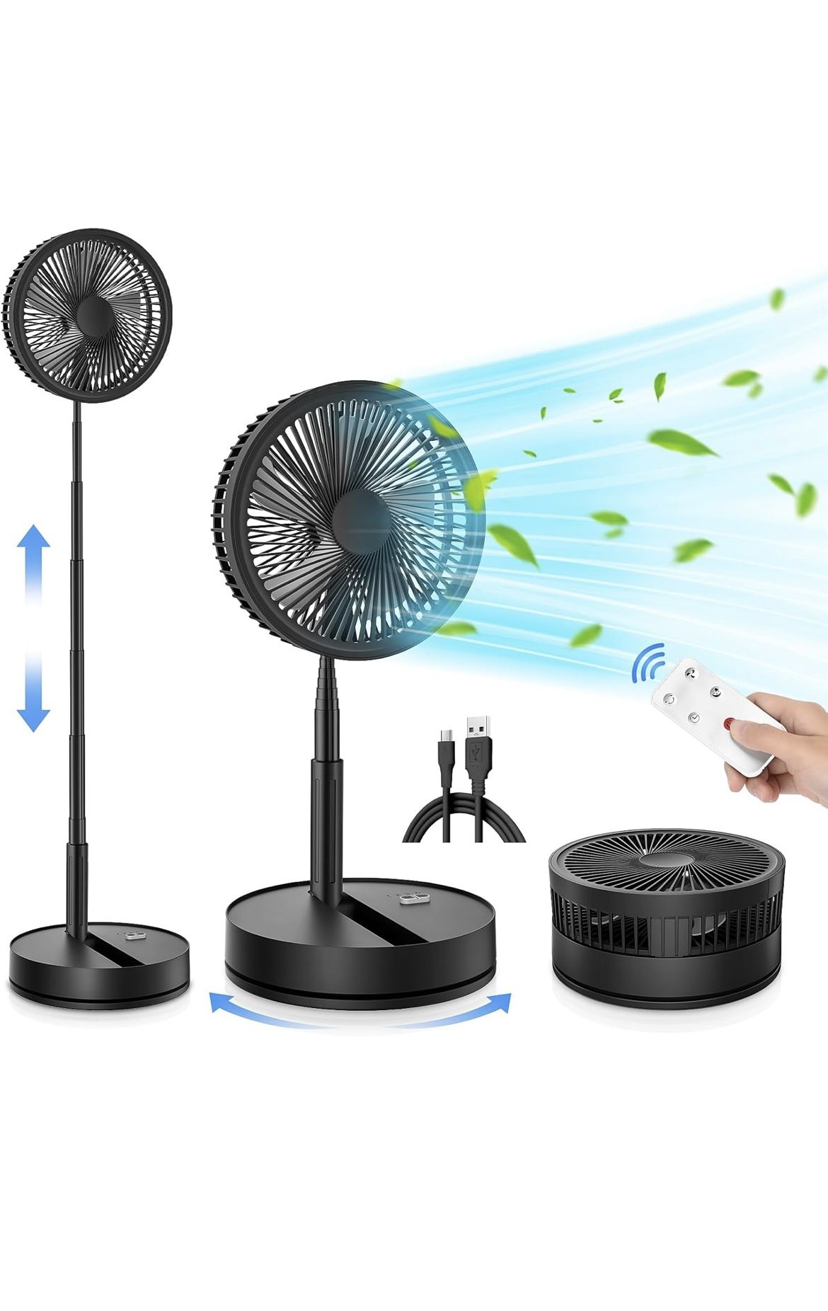 New open box LIPETY Portable Foldable Rechargeable Oscillating Fan - 9" 7200mah Battery Operated USB C Small Fan Remote, Quiet Table Desk Fan Folding 