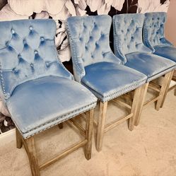 French Blue Velvet Chairs