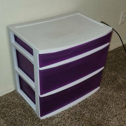PURPLE WHITE 3 DRAWER PLASTIC STERILITE DRESSER ORGANIZER STORAGE BIN DRESSER CABINET SIDE TABLE