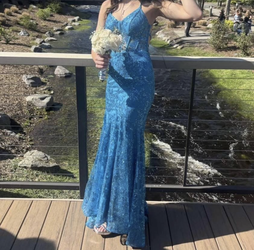 Prom Dress Size 0 Blue Sequin Mermaid Gown – Like New