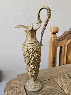 Antique French Style Ewer Cherubs Gold Over Cast Metal