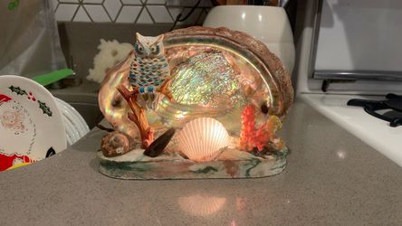 1950s Abalone Shell Owl Nightlight Lamp