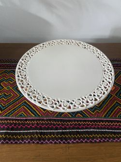 10” Round White Cake Stand With Floral Detail