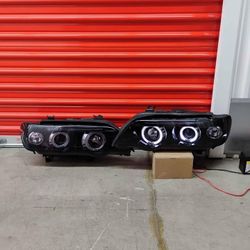 For BMW E53 X5 Dual Halo LED Glossy Black Projector Headlights Left+Right Smoke 1999_2003