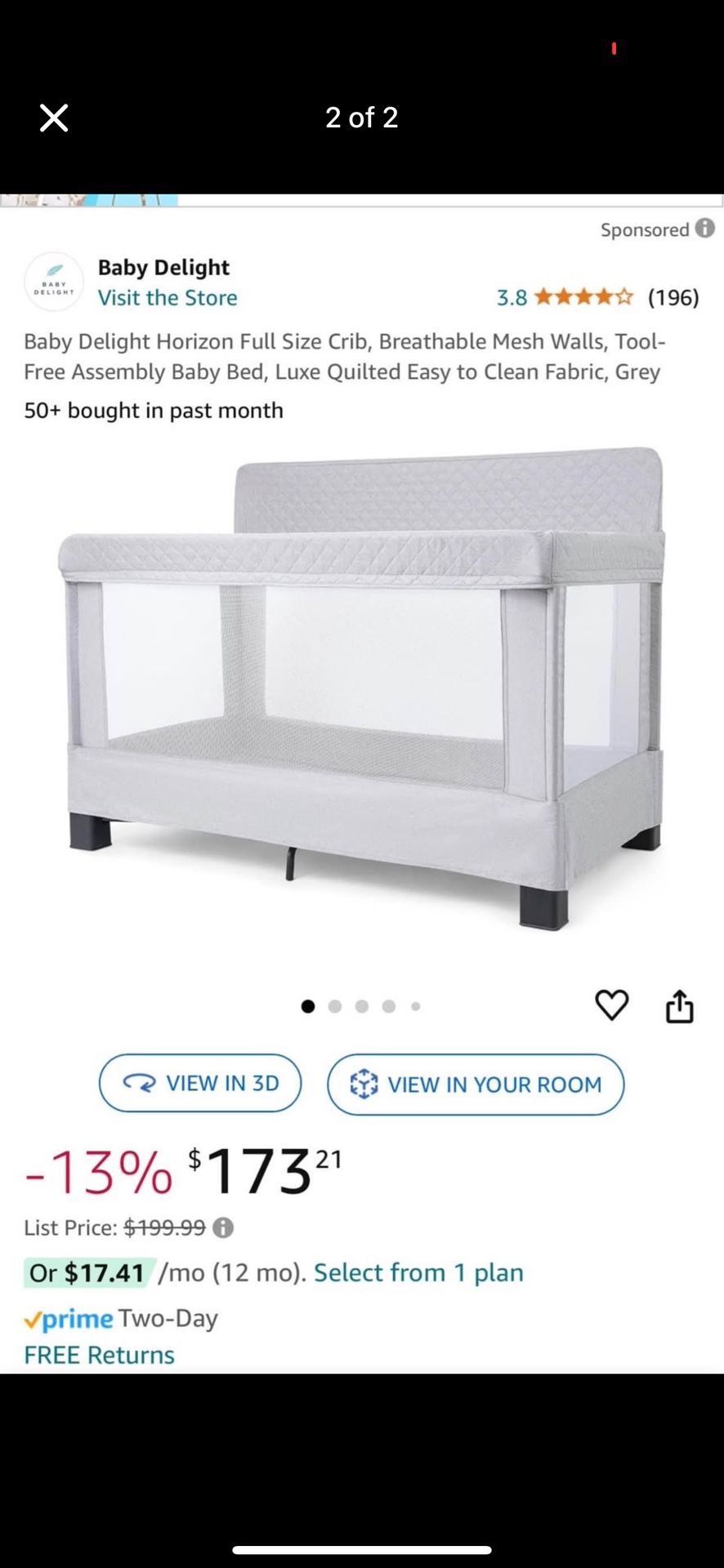 Horizon Full Size Mesh Baby Crib With Mattress