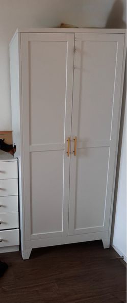 White Wardrobe / Armoire with Gold Handles
