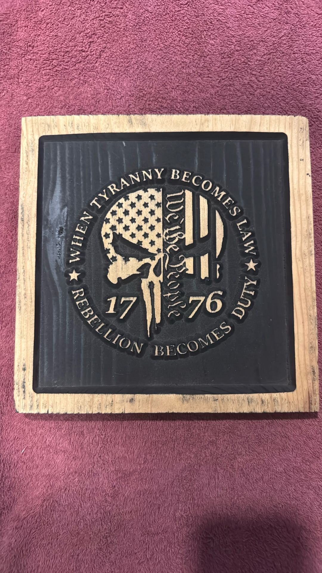 Handmade Punisher 1776 We The People Flag Wood Hangable Art