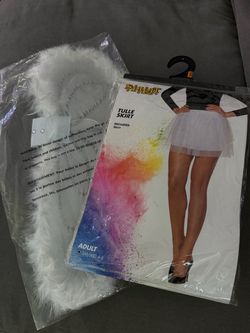 Tulle skirt and white feather wings