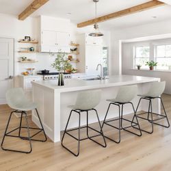 4X Light Beige Gray 24” Swivel Faux Leather Barstools 