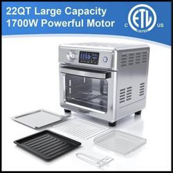 22QT 1700W Air Fryer Toaster Oven, 16 in 1 Convection Oven with LED Large Capacity with 5 Accessorie