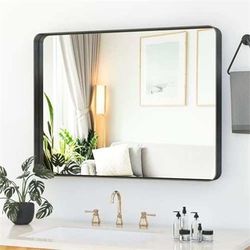 Suidia Bathroom Mirror, 24" x 32" Wall Mounted Vanity Brushed Rounded Corne (SR)


