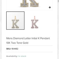 10k Letter K Pendant Comes With10k Gold  Chain 