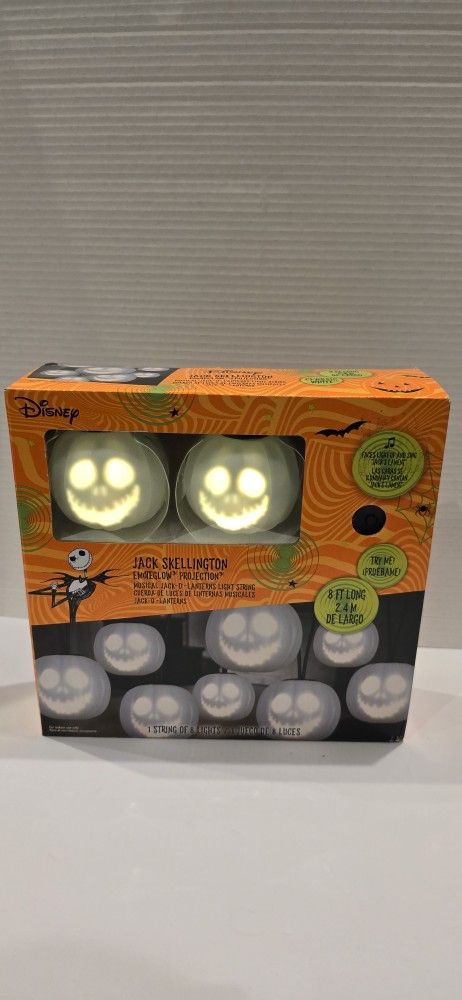 Disney Jack Skellington EmoteGlow Musical String Lights. Halloween LED 8ft Long New