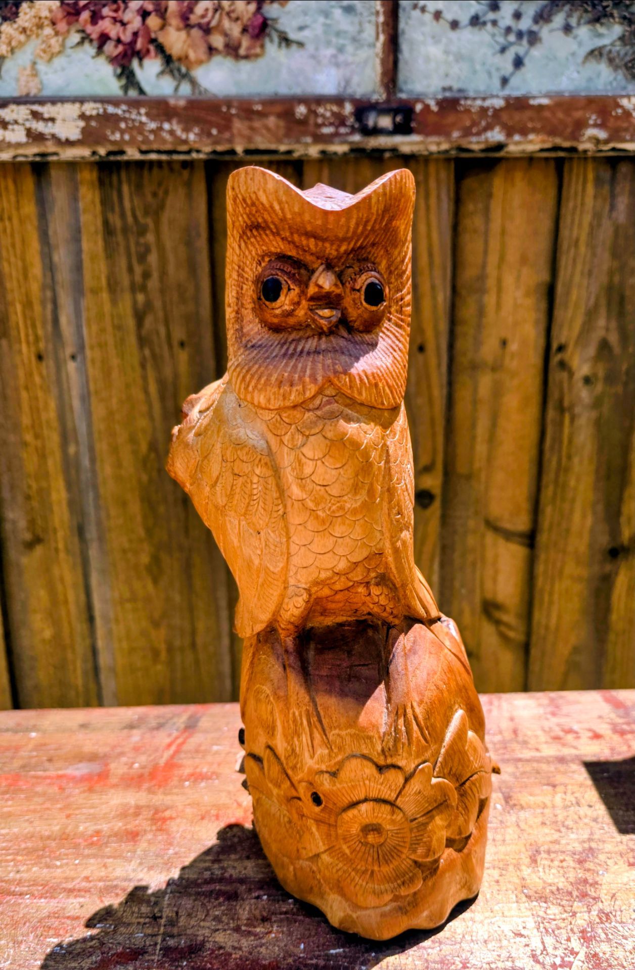 Vintage Hand-Carved Austrian Owl Sculpture – Signed Hummel Vienna Folk Art Wood Carving
