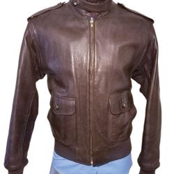 VINTAGE ABERCROMBIE & FITCH MAN BROWN LEATHER BOMBER FLIGHT JACKET SIZE LARGE ** Price Is Firm